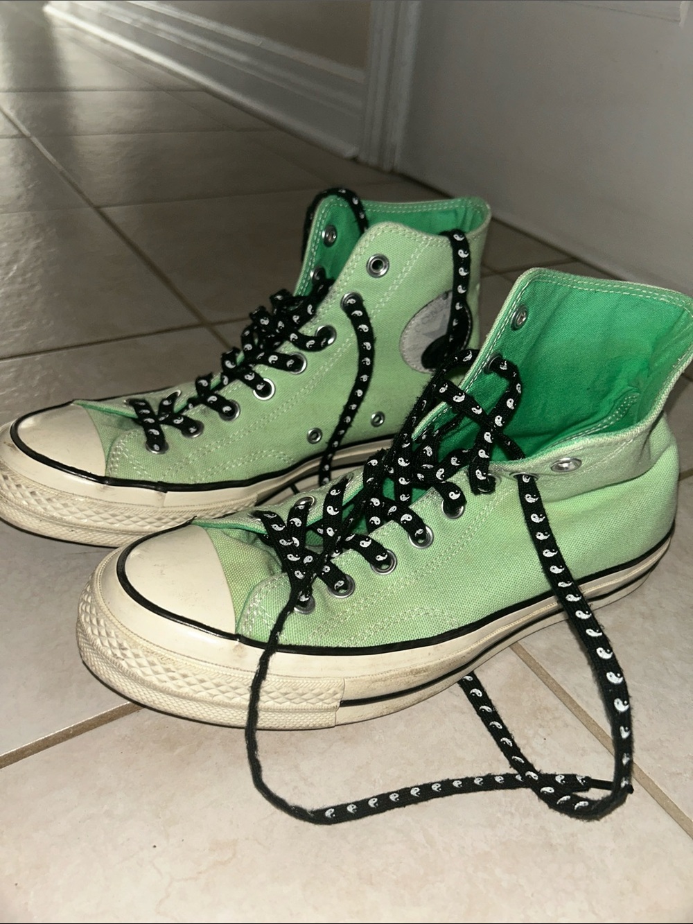 🔥RARE 🔥💚Mint Green High-Top Canvas converse Sneakers with Yin Yang psy kicks